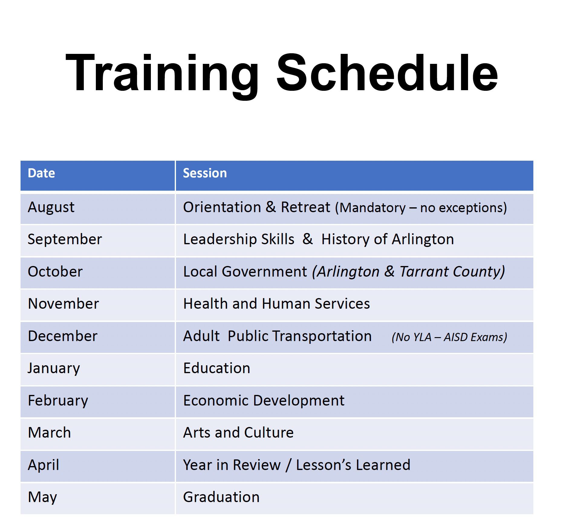 LA Training Schedule